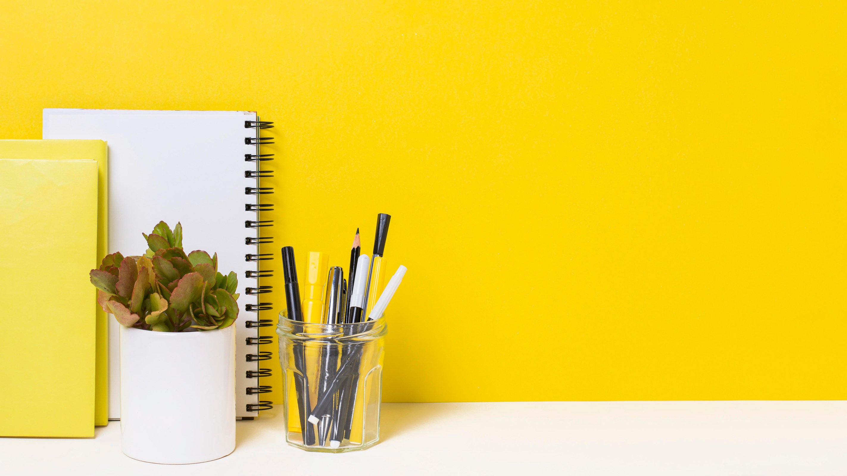 pen stand with yellow background